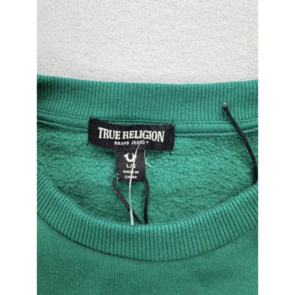 True Religion Green Crewneck Sweatshirt Men’s Large Logo Graphic Fleece Pullover